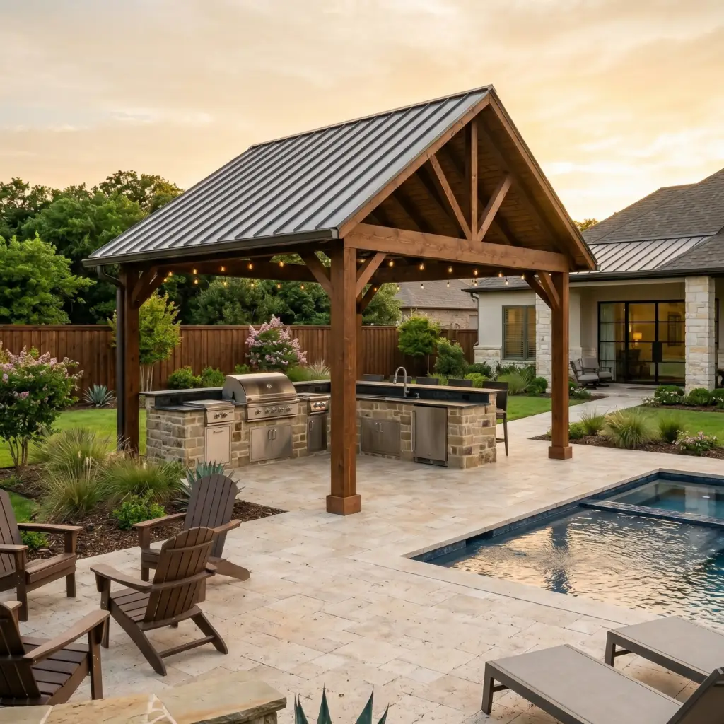 pergola builder near me in Fort Worth Texas builds poolside pergola - High End Outdoor Living