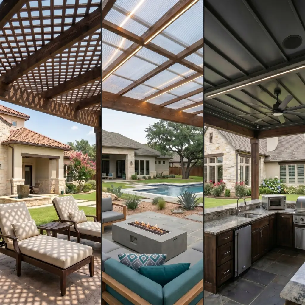 pergola roof options lattice pergola roof, polycarbonate panel pergola roof, metal pergola roof by high end outdoor living